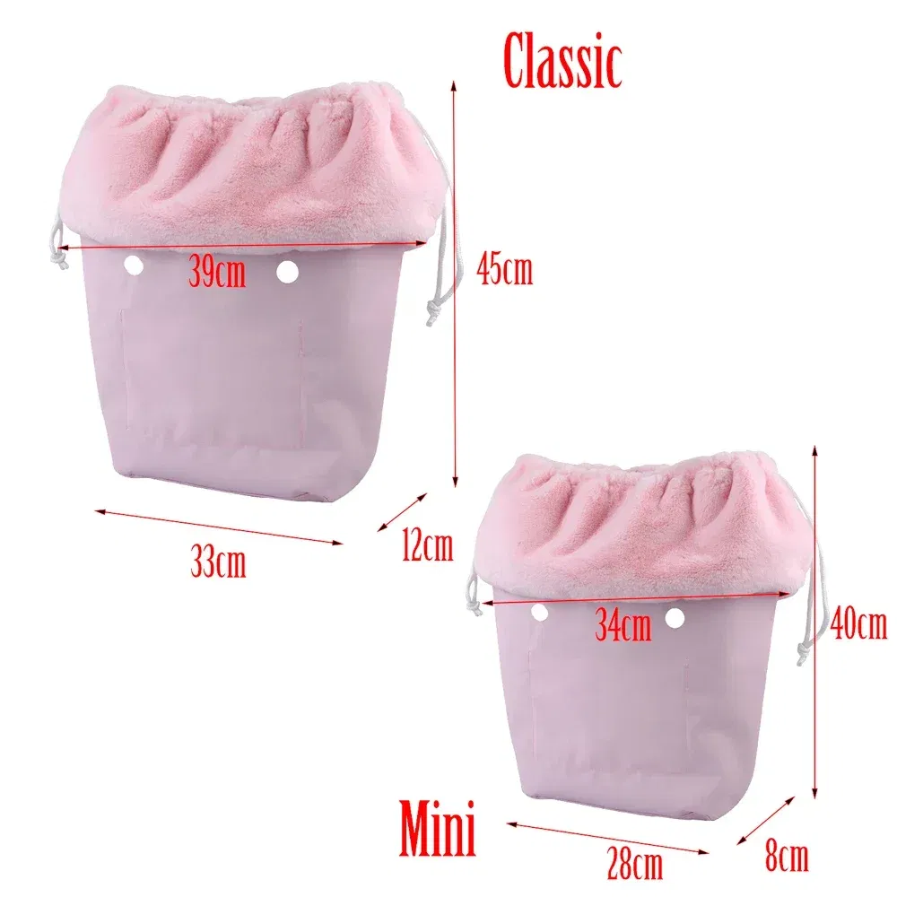 Color: Light Grey - 2025 Winter O Bag Large Capacity Classic Mini Plush Fur Furry Organizer Top Drawstring Colorful Inner Insert for Obag Winter