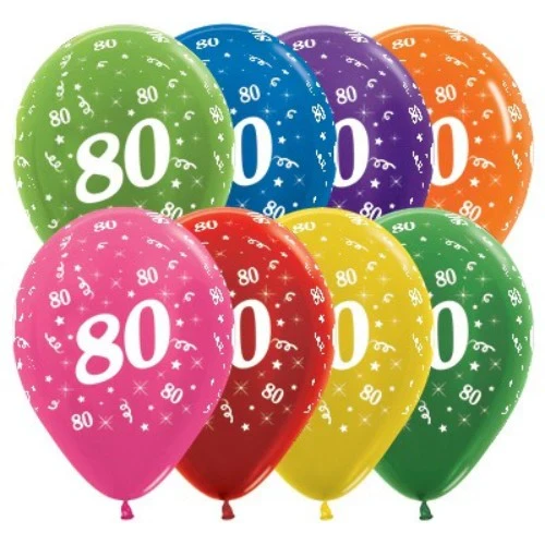 Balloons Age 80 Metallic Assortment  - Pack of 25