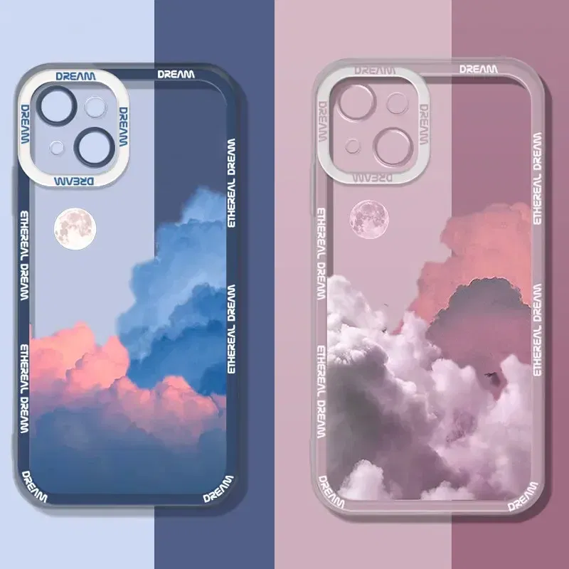 Color: Brown, Material: Microfiber - Retro INS Sunset Sky Clouds Moon Pattern Case For Samsung Galaxy S10 S20 S21 S22 S23 S24 FE Plus Ultra Note 20 Shockproof Cover