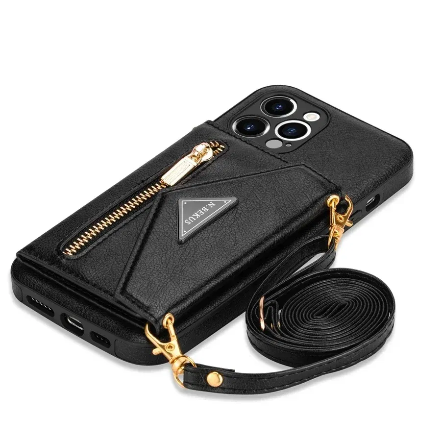 Color: Brown, Material: CANVAS - Wallet Side Card Zipper Flip Crossbody Leather Case For iPhone 15 14 Pro Max 13 Mini 12 11 SE 2022 2020 X XS XR 8 7 6 6s Plus