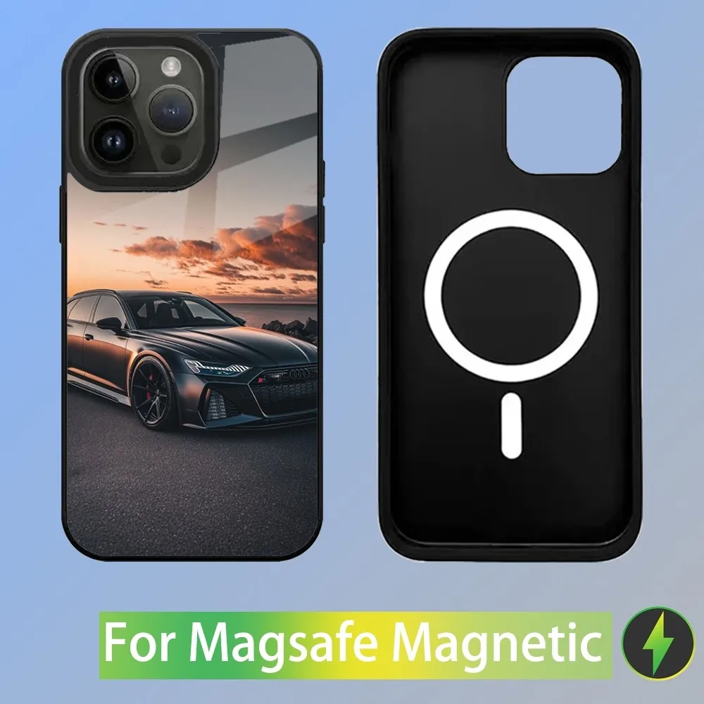 Color: Blue, Material: PVC - R-S 6 7 sport car Phone Case For iPhone 16,15,14,13,12,11,Plus,Pro,Max Mini A-AudiS-S Magsafe Magnetic Wireless Charging