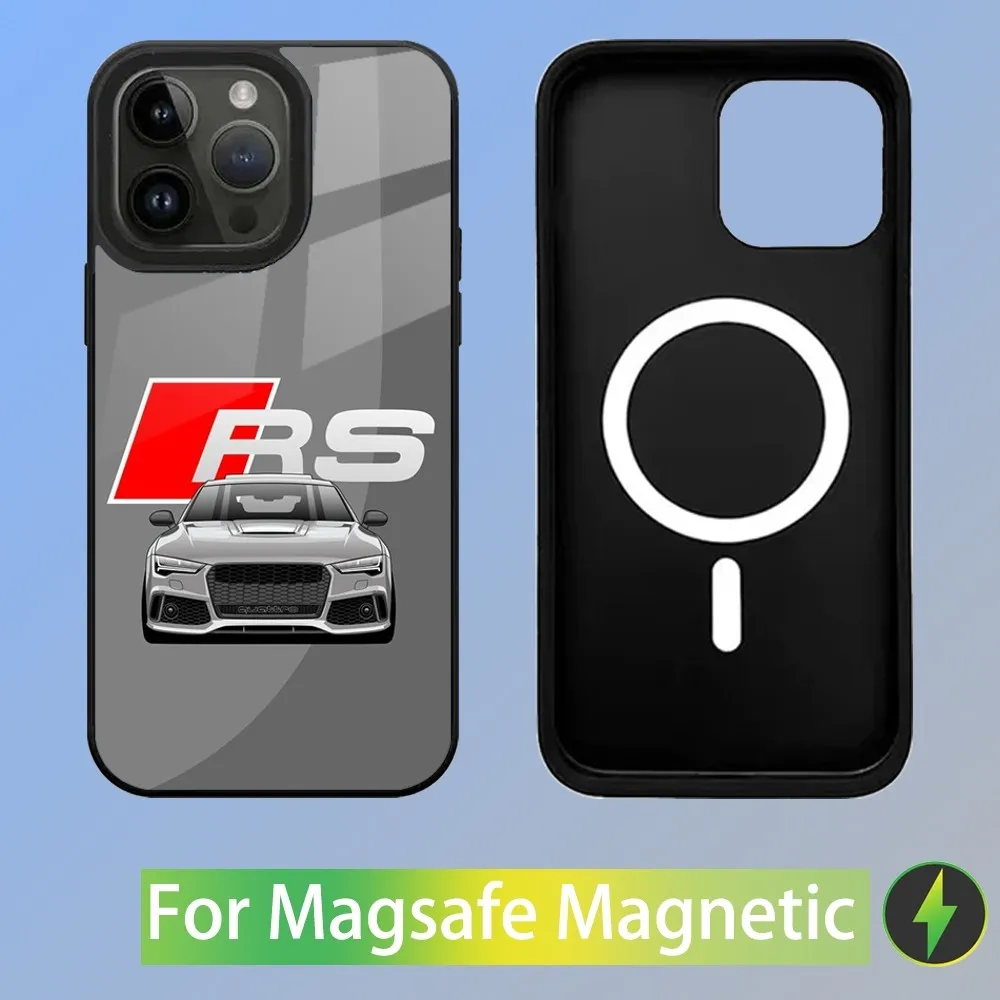 Color: Blue, Material: PVC - R-S 6 7 sport car Phone Case For iPhone 16,15,14,13,12,11,Plus,Pro,Max Mini A-AudiS-S Magsafe Magnetic Wireless Charging