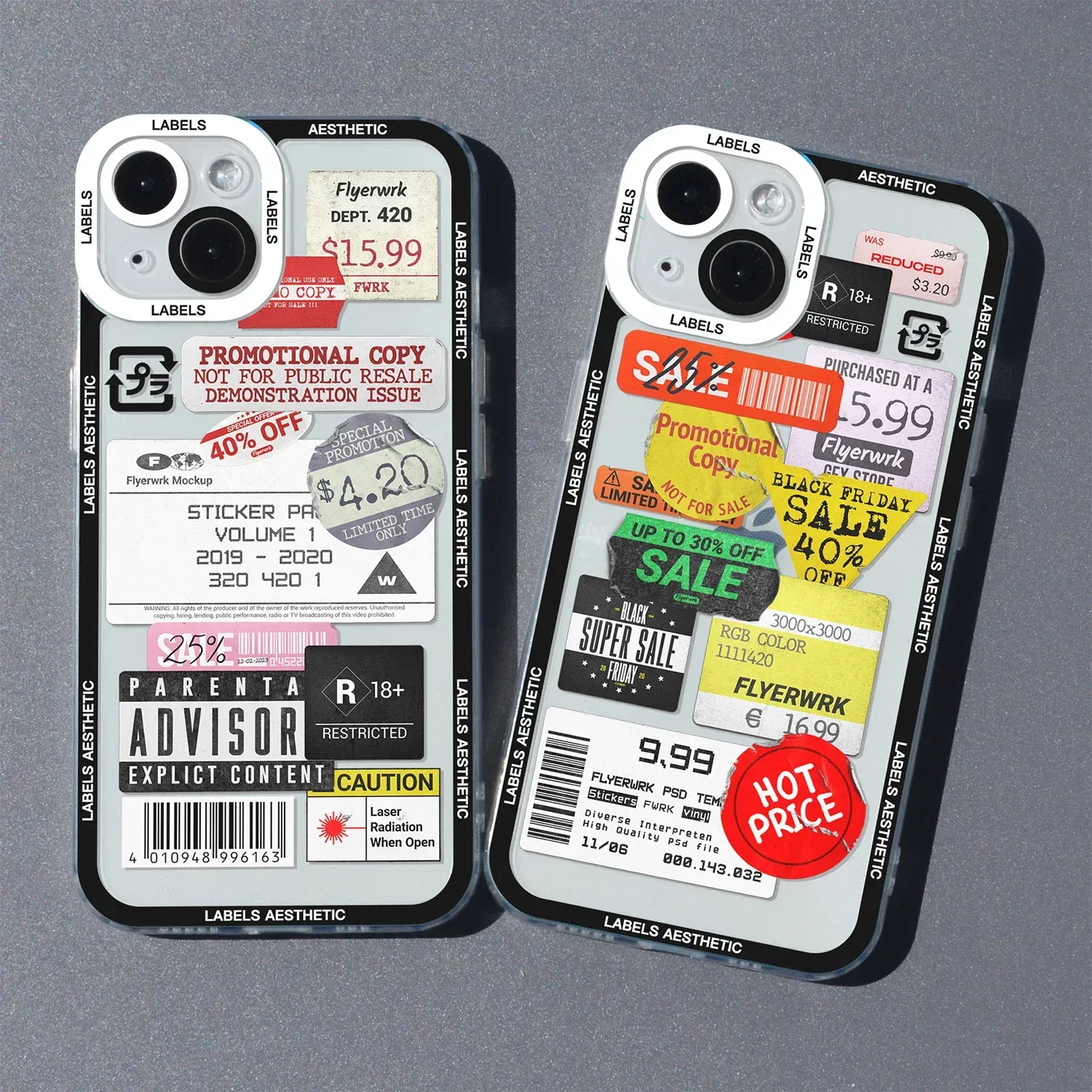 Color: GRAY, Material: tpu - Mix Labels Aesthetic Stickers Collage Phone Case For iPhone 16 15 14 13 12 11 Pro Max Mini XS X XR SE 7 8 Plus Clear Soft Cover