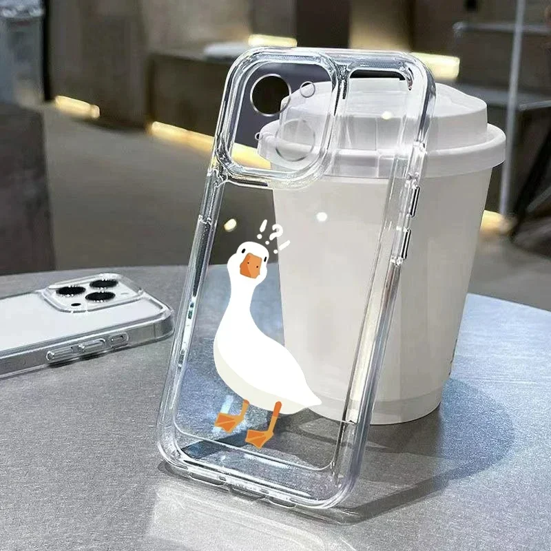 Color: black, Compatibility by Model: iPhone 15 Pro - Cute Duck Phone Case For iPhone 16 15 14 13 12 11 Pro Max XS X XR 7 8 Plus Mini SE 2020 2022 Mobile Funda Transparent