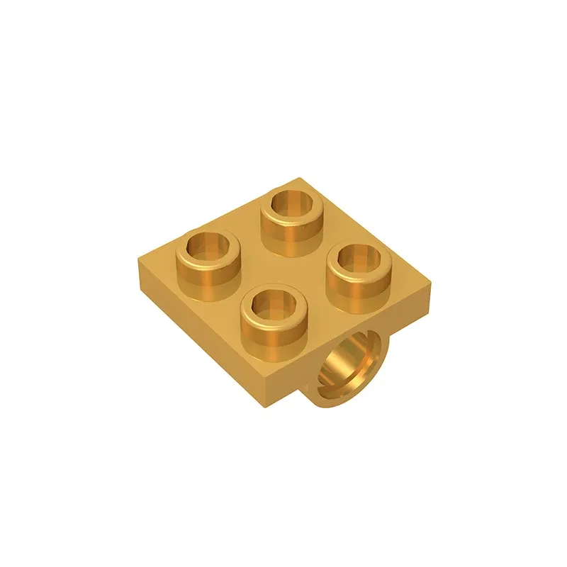 Color: Gold - MOC PARTS GDS-848 Plate, Modified 2 x 2 with Pin Hole - Full Cross Support Underneath compatible with lego 10247 2444