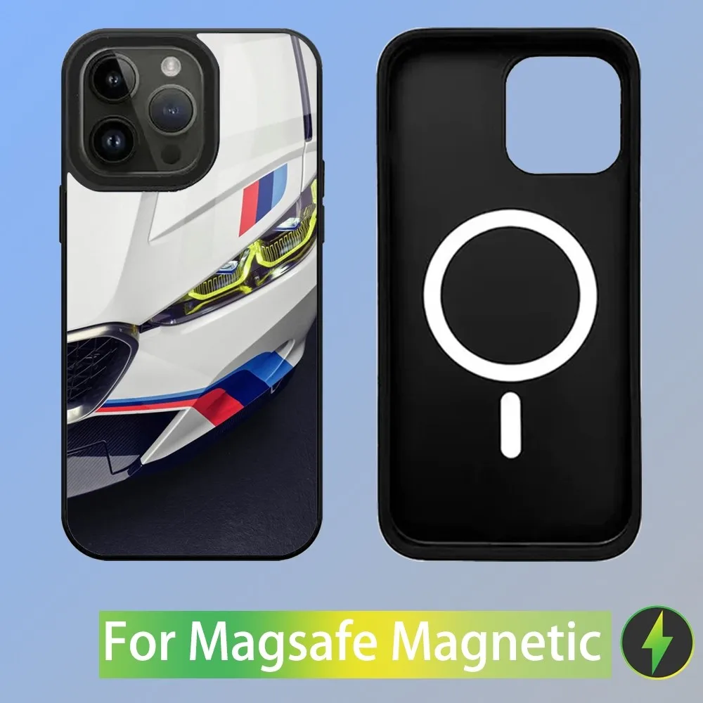 Color: Beige, Material: Microfiber - Cool Sport Car B-BMW Phone Case For iPhone 16,15,14,13,12,11,Plus,Pro,Max Mini Magsafe Magnetic Wireless Charging