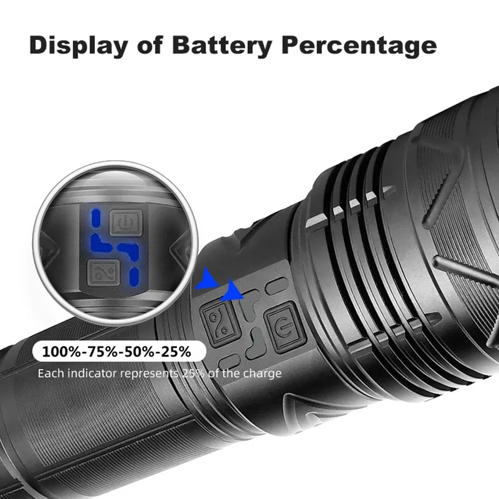 Emitting Color: Blue - High Power Tactical Rechargeable led flashlight long range very powerful Lantern 100W usb charging lamp Torch with indicator