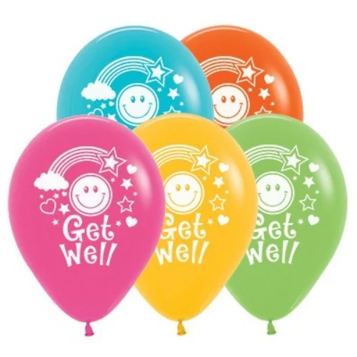 30cm Get Well Smiley Faces Tropical Assortment - Pack of 25
