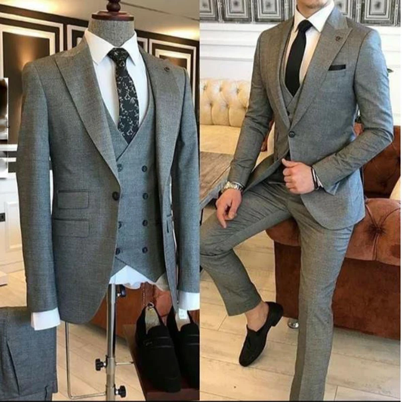 Color: Dark Grey, Size: S, Ships From: CHINA - Groom Wear 3 Pieces Gray Men Suits 2021 Slim Fit Peak Lapel One Button Tailor Made Terno Masculino (Jacket+Pants+Vest+Tie?‰