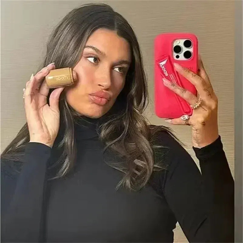 Color: WHITE, Material: aluminum - Lipstick Soft Silicone DIY Rhode Phone Case for IPhone 16 Pro Max 16Pro 16Plus Portable Lip Gloss Holder Ins Hot Cover