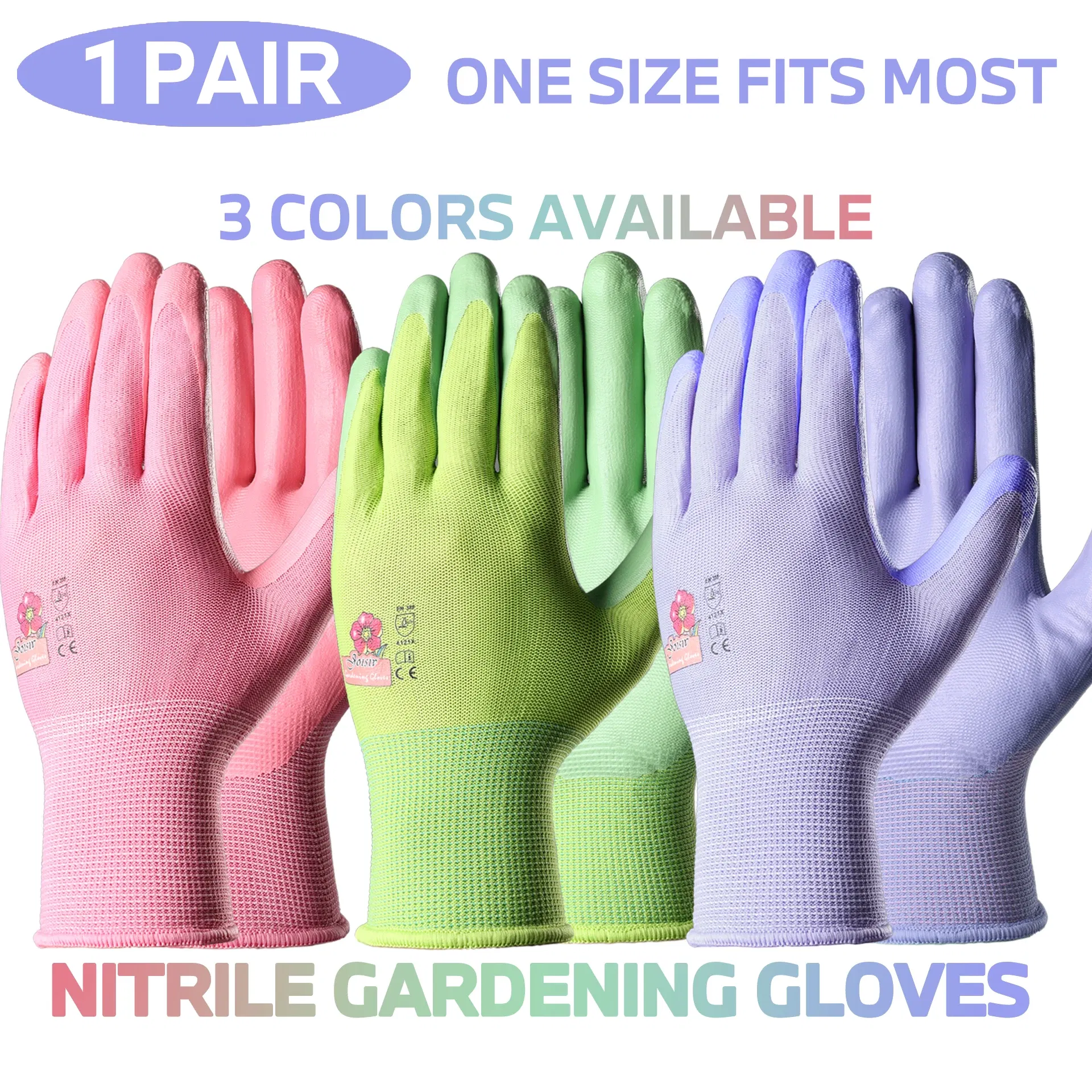 Color: Pink, Ships From: CHINA - 1 Pair, 3 Colors Available: Women?™s Nitrile Garden Gloves for Digging, Planting, Weeding; Nail & Finger Protection
