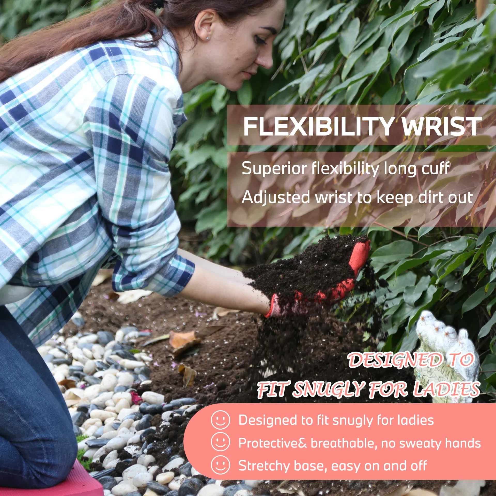 Color: Pink, Ships From: CHINA - 1 Pair, 3 Colors Available: Women?™s Nitrile Garden Gloves for Digging, Planting, Weeding; Nail & Finger Protection