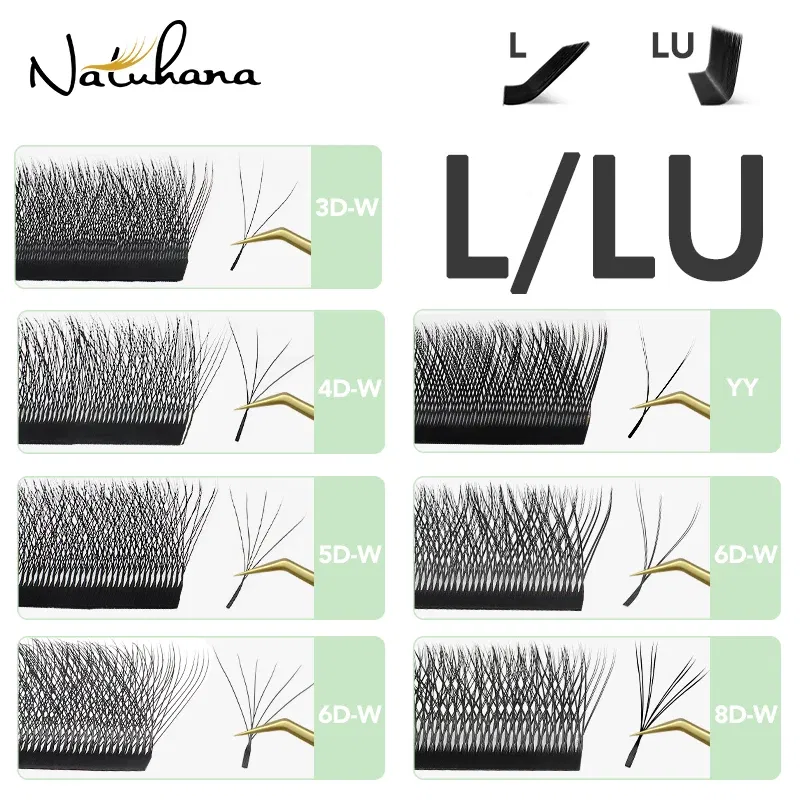 Color: Brushed Brass, Curl: D, Thickness: 0.07mm, Length: MIX - NATUHANA W Lashes Extension L LU(M) Curl Individual Mink YY Lashes 3D W-shaped Volume Fan Eyelash Extension