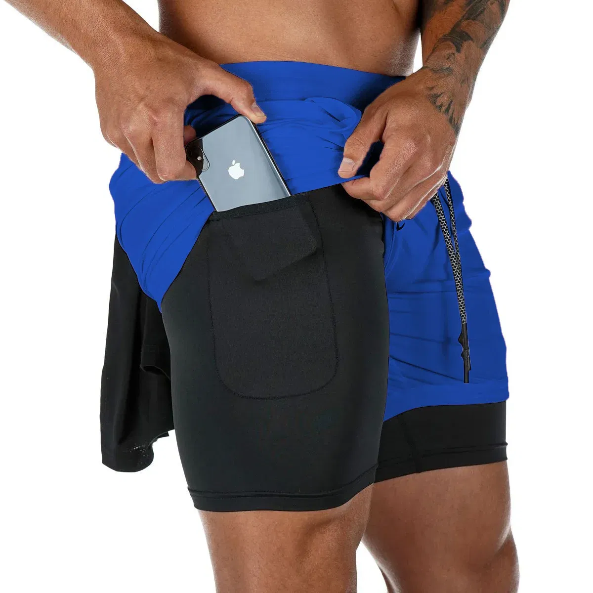 Color: Gold, Size: XL - Men's Double Layer Fitness Shorts Drawstring Mesh Lining Elastic Waist Breathable Quick Dry to Beach Pool Summer Male