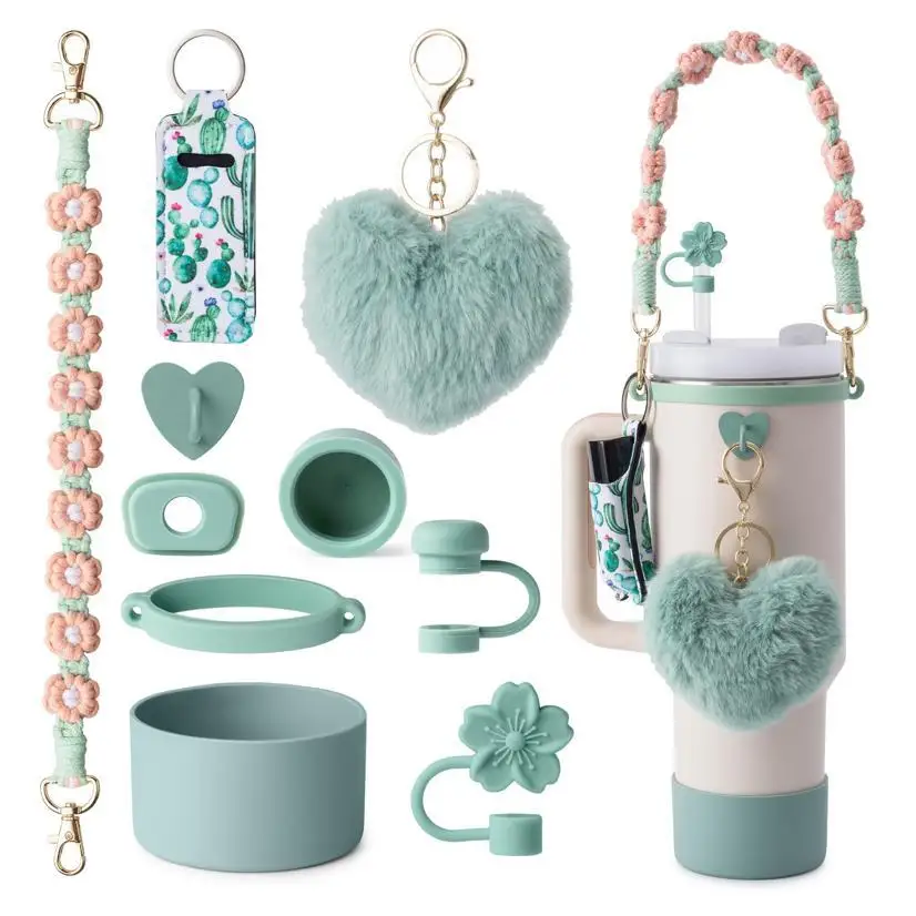 Color: MULTI, Ships From: CHINA - ins antislip straw cap case Charm chain pendant lot Accessories Initial Keychain Handle for Stanley cup bottle Tumbler for Women