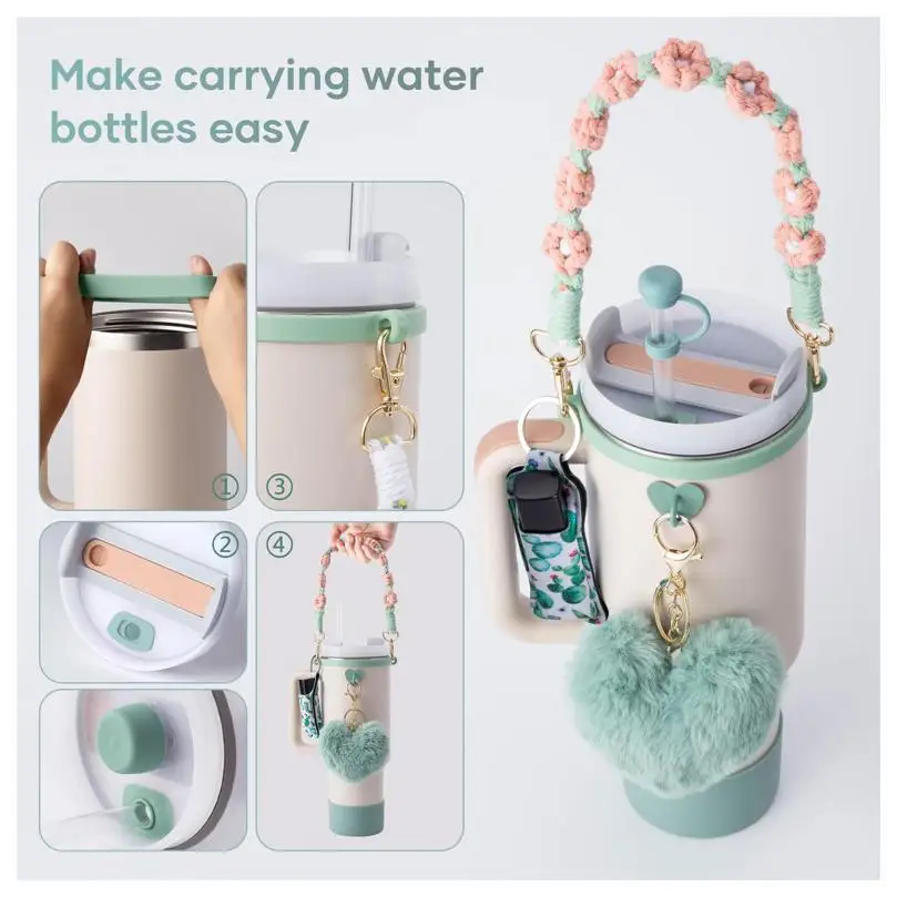 Color: MULTI, Ships From: CHINA - ins antislip straw cap case Charm chain pendant lot Accessories Initial Keychain Handle for Stanley cup bottle Tumbler for Women