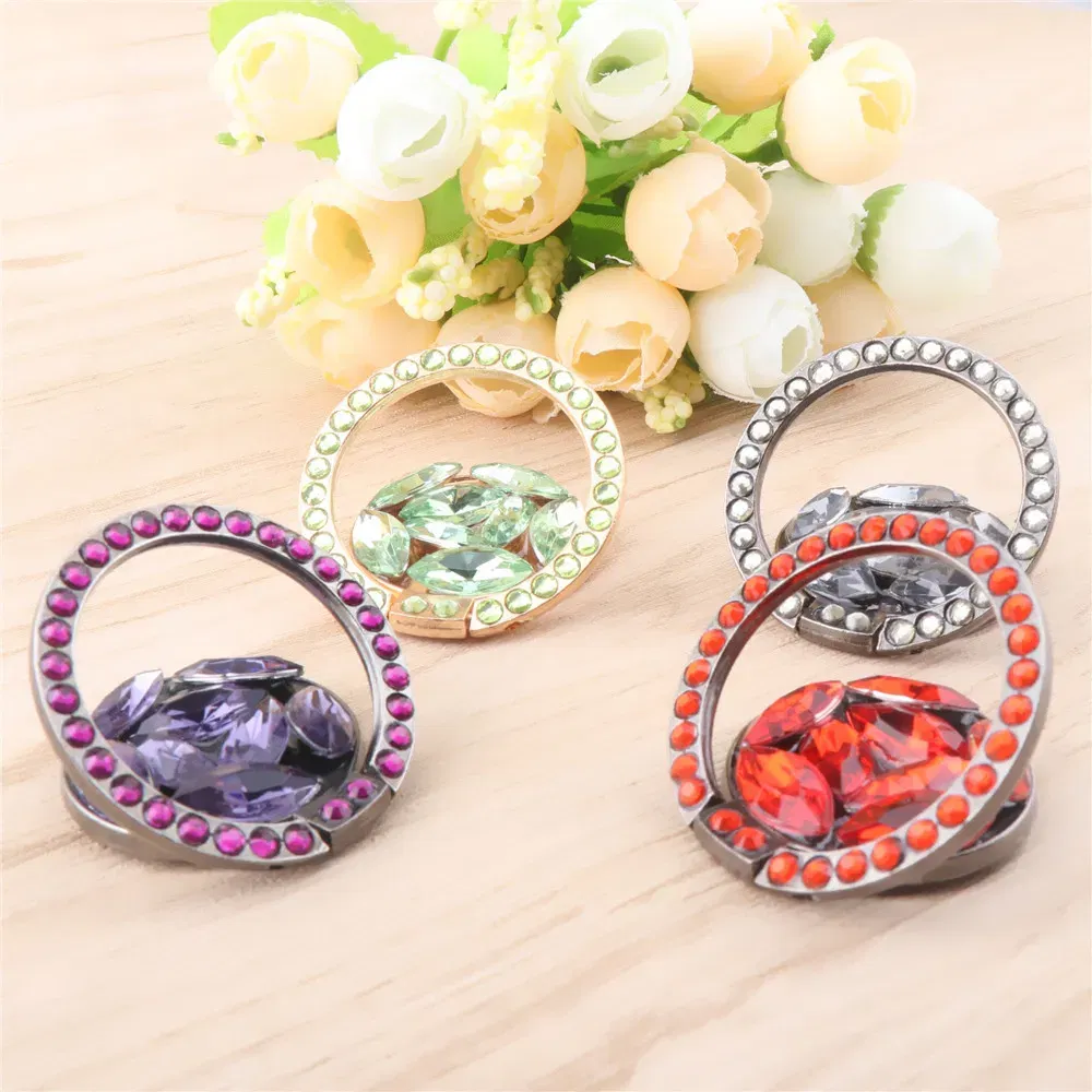 Color: Black - Universal Luxury Bling Diamond Phone Holder Foldable Portable Lazy Bracket Smartphone Finger Ring Stand Cartoon For iPhone11 XS