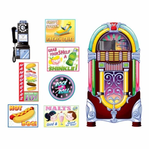 Cutout Props Soda Shop Signs & Jukebox - Pack of 8