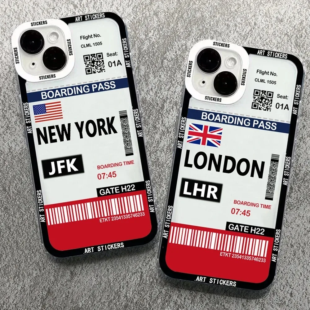 Color: Clear, Material: PE - World City Travel Ticket Label Phone Case For Samsung Galaxy S10 S20 S21 S22 S23 S24 FE Plus Ultra Note 20 New York Paris