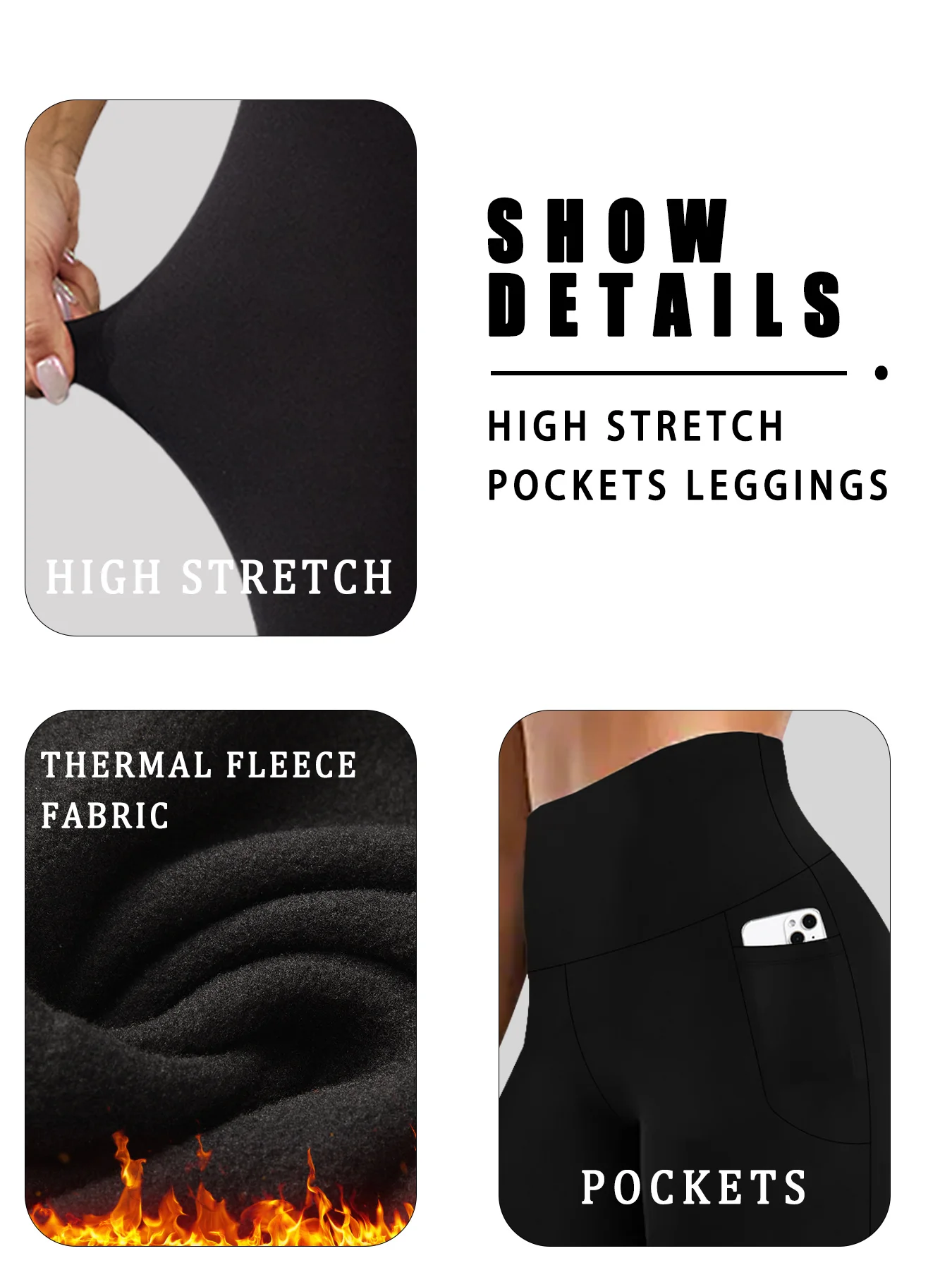 Color: Brown, Size: M - Womens Thermal Fleece Lined High Waisted with pockets Leggings, Workout Winter Warm Thick Tights Soft Yoga Running Pants
