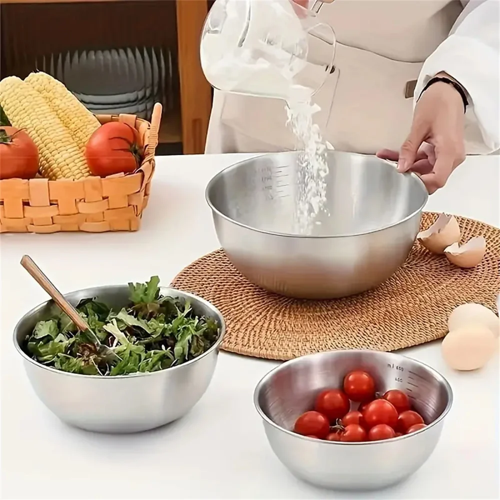 Color: Blue - 1-3 Stainless Steel Bowl Set with Scale for Cooking Baking Food Storage Large Capacity Mixing Bowls for Home Kitchen Essentials