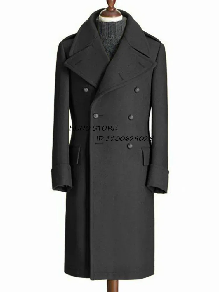 Color: Burgundy, Size: 5XL - Windbreak Men's Jacket Wool Long Coat Lapel Double Breasted Men's Trench Coats Windbreakers Jackets Man Winter 2023 Martens Male