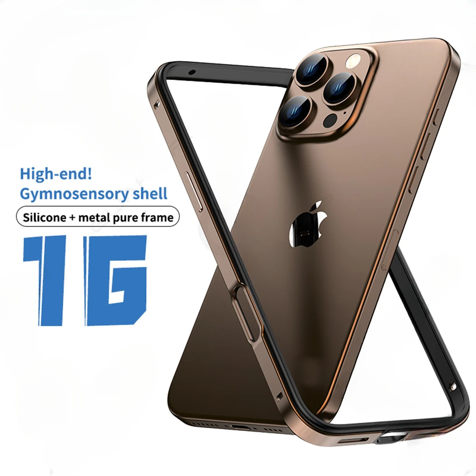 Color: GRAY, Material: Aluminum - Titanium Metal Frame Bumper Shockproof Case for IPhone 16 15 Pro Max Plus 5G for Apple Solid Colour Protection Phone Cover