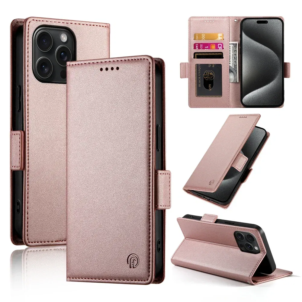 Color: Pink, Material: Nylon - PU Leather Flip Phone Case For iPhone 16 15 Pro Max 16E 14 13 1211 XS Max XR X 8 7 Plus SE KickStand Cards Solt Wallet Cover