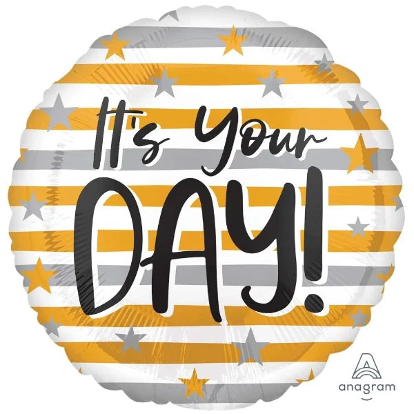 Balloon - 45cm Standard HX It's Your Day Gold & Silver Stripes