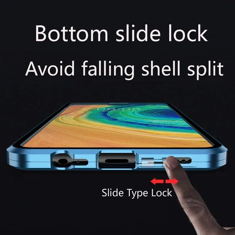 Color: green, Material: Plastic - Double Sided Glass Magnetic Metal Snap Lock Phone Case For Honor Magic 4 5 Ultimate 6 Lite 7 Pro Lens Protection Cover Cases