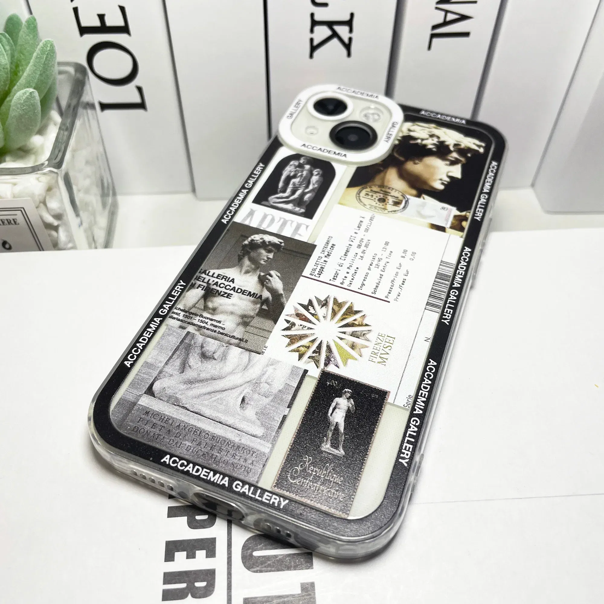 Color: black, Material: PVC - Van Gogh David Museum Tickets Stickers Collage Art Phone Case For iPhone 14 13 12 11 Pro Max Mini XS X XR SE 7 8 Plus Soft Cover