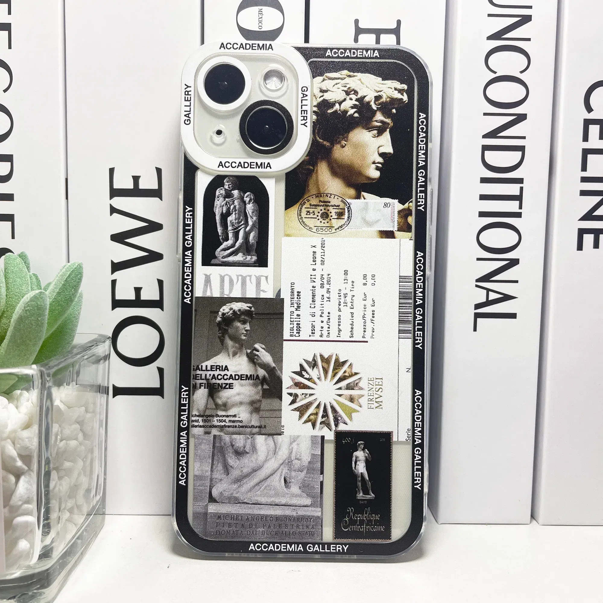 Color: black, Material: PVC - Van Gogh David Museum Tickets Stickers Collage Art Phone Case For iPhone 14 13 12 11 Pro Max Mini XS X XR SE 7 8 Plus Soft Cover