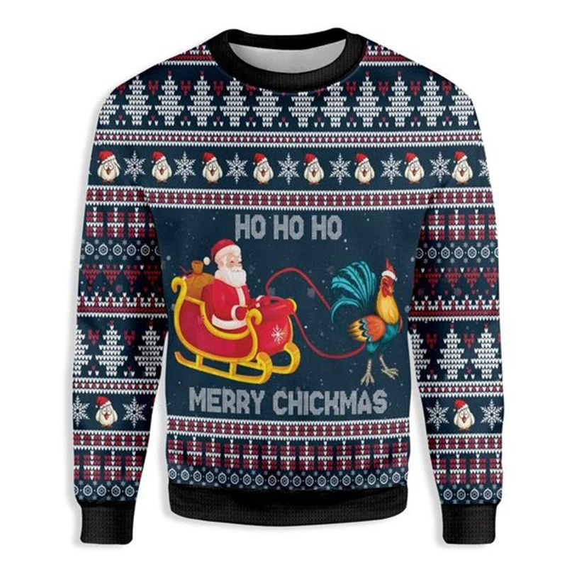 Color: Beige, Size: M - Funny Santa Claus Graphic Ugly Christmas Sweater 2026 Men Fashion Autumn Winter 3D Printed Sweatshirt Casual Oversized Pullovers
