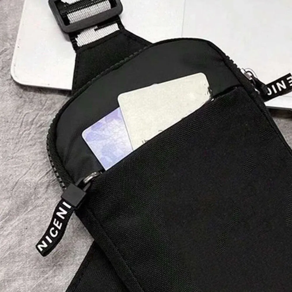 Color: Navy Blue - Sports Chest Bag Men Small Mobile Phone Messenger Bags Waist Bags Multi-Function Carry-on Bag Engrave Image Initial Name Patter