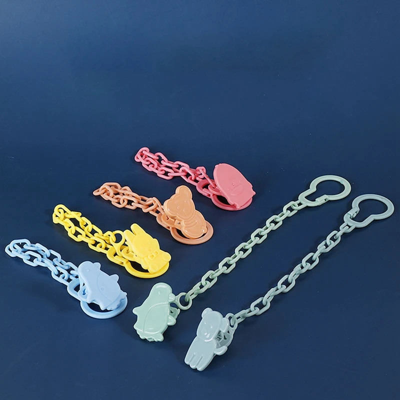 Color: Black - Baby Pacifiers Chain Cartoon Animal Nipple Clips Kids Infant Pacifier Safety Clamp Hanging Leashes Soother Teether Clip Chain