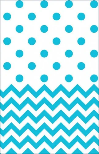 Chevron Plastic Tablecover - Caribbean Blue