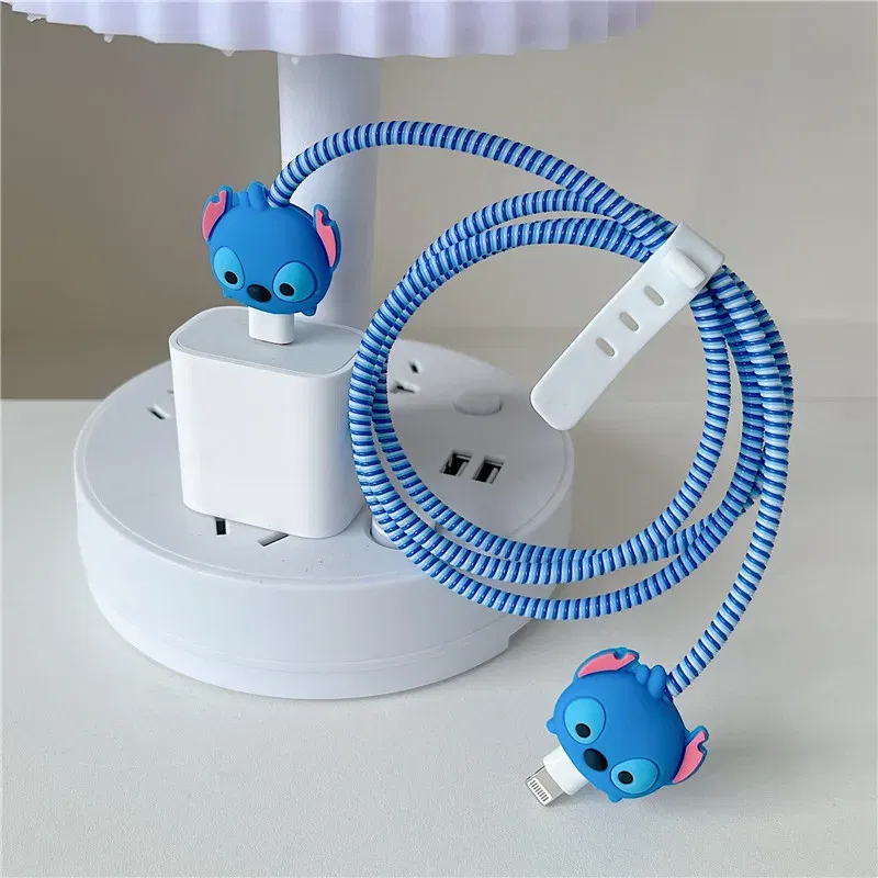 Color: Yellow - 4pcs/set New Cute Cartoon Bite Data Cable Protection Case for Apple Huawei Charging Cable Universal Fall Protection Case