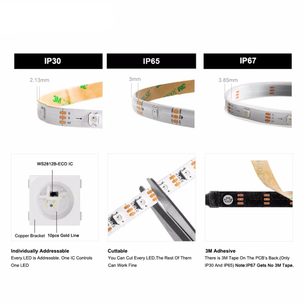 Emitting Color: Emitting Color3, Color: Navy Blue - 1m/2m/5m WS2812B ECO 30/60/100/144 pixels/leds/m TV RGB Led Strip Light WS2812 IC Individually Addressable Black/White PCB DC5V
