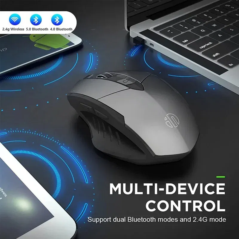 Color: black - Inphic Rechargeable Wireless Mouse Ergonomic Bluetooth 5.0 2.4G Mice Office Mute Mouse For MacBook Tablet Laptops Computer PC