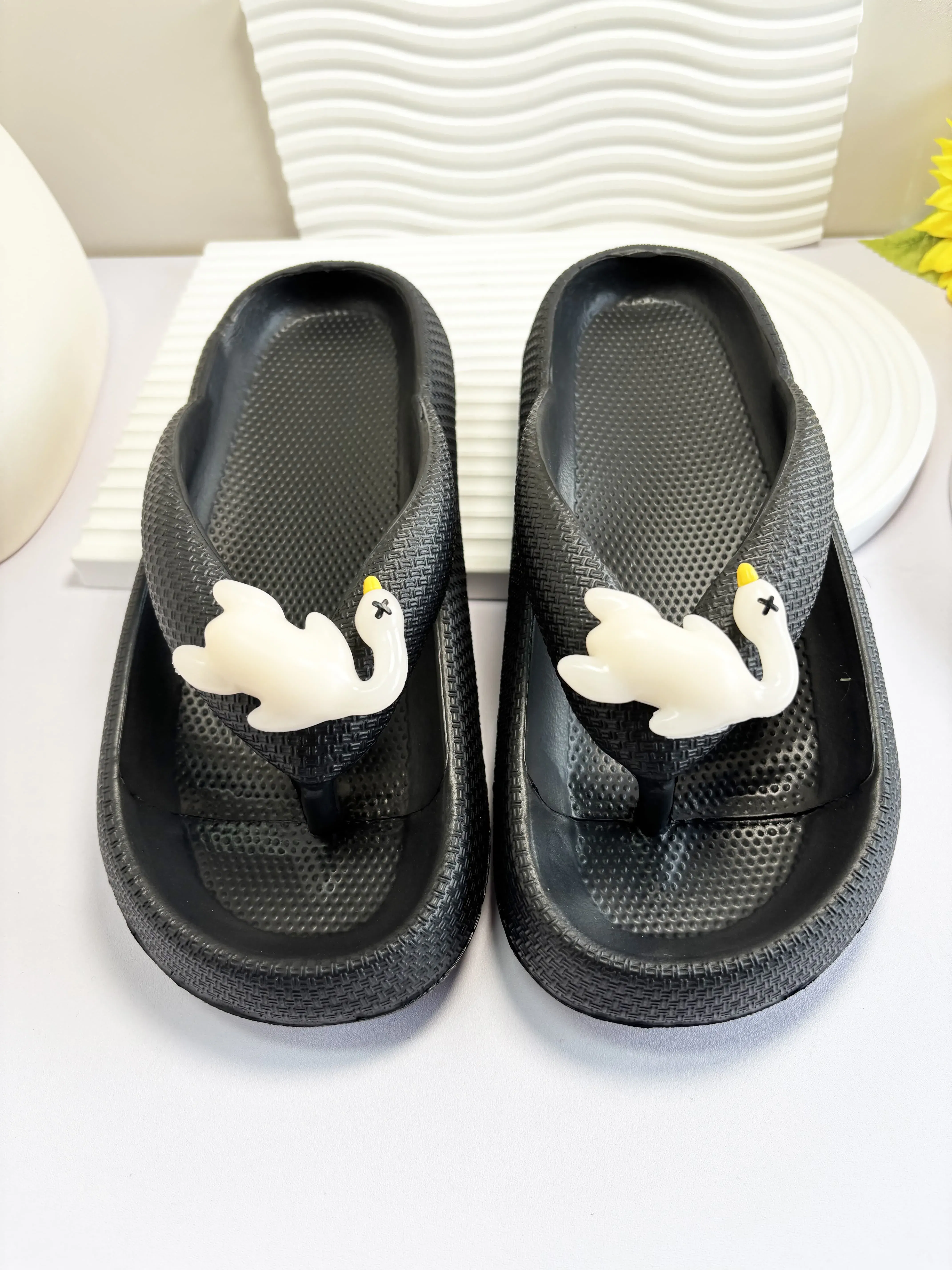 Color: DEEP BLUE, Shoe Size: 40-41 - Summer Multi Color Women's Flip Flops Fashionable Metallic Teddy Bear Bow Slide Sandal Beach Vacation Home Versatile Footwear