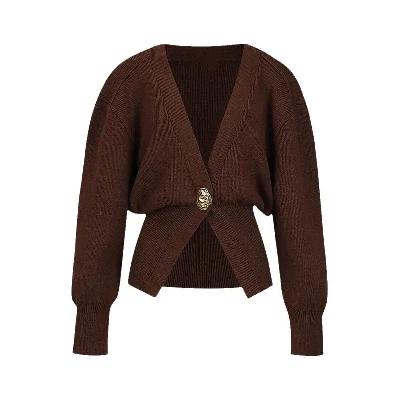 Color: SKY BLUE, Size: S - Women's Knitted Sweater with Elegant Temperament, Solid Color, Long Sleeved Buttons, Knitted Open