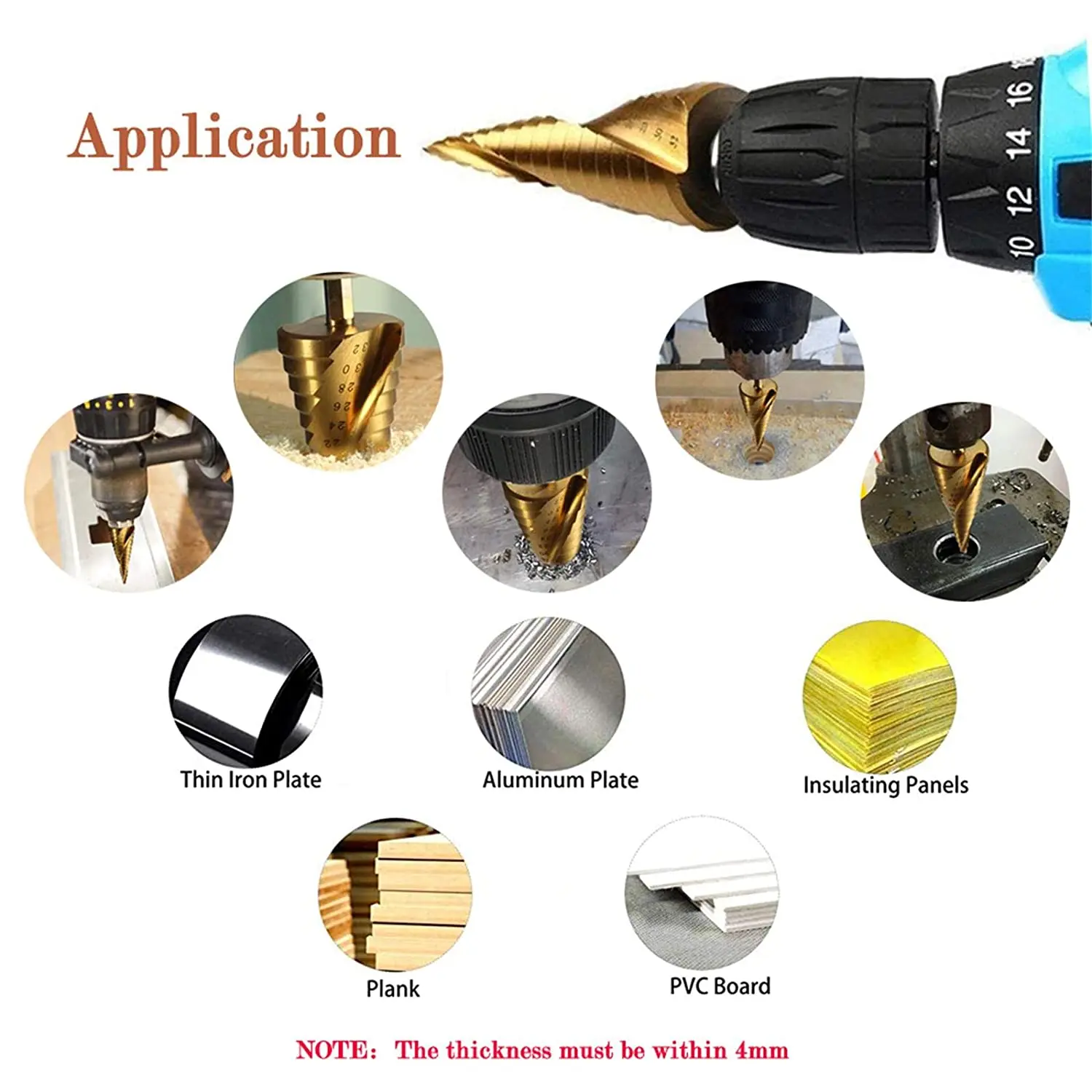 Color: Red - 3pcs Spiral Grooved Drill Bits 3-12 4-12 4-20 Drilling Power Tool Metal Stainless Steel Wood Hole Cutter Cone Fast Drill Bit Set