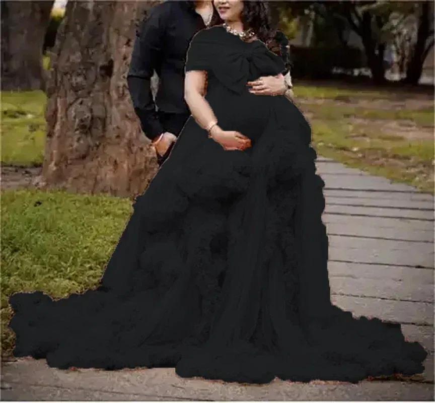 Color: black, Maternity Size: 8, Ships From: CHINA - BIG BOW Tulle Ruffle maternity dresses photoshoot baby shower п?»?°?‚ь?µ д?»я ?±?µр?µм?µнн?‹?… فس?§تي?† ??
