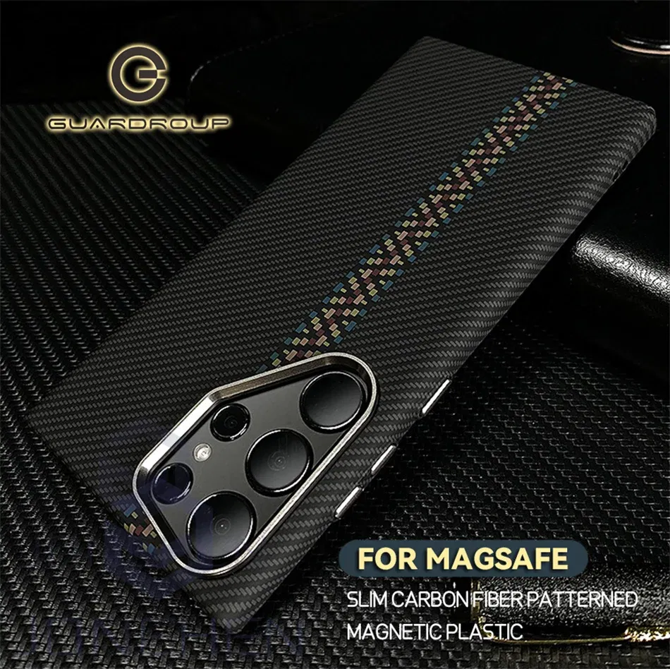 Color: Ivory, Material: Vinyl - Carbon Fibre 3D Relief For MagSafe Case For Samsung Galaxy S24 Ultra S23 Plus Wireless Charge Hard PC Shockproof Magnetic Cover