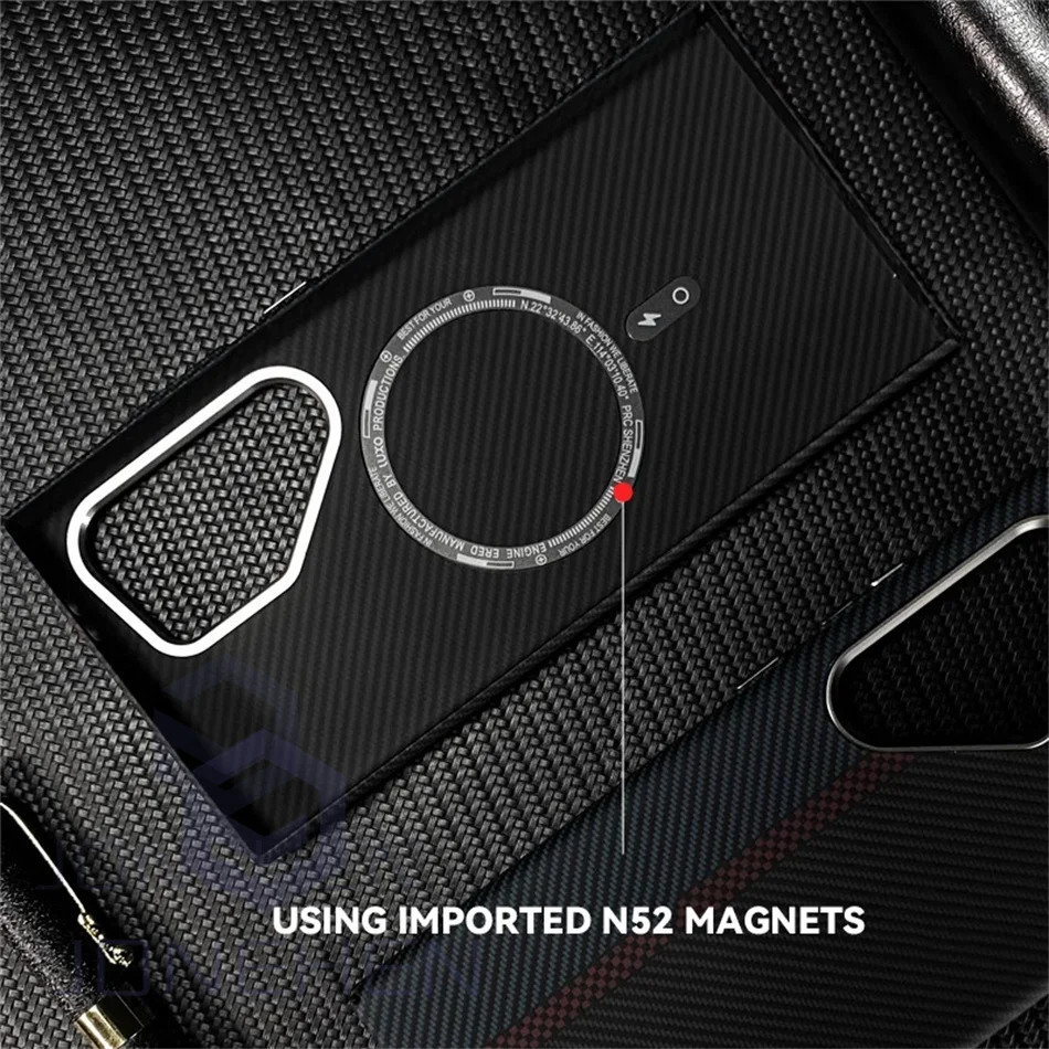 Color: Ivory, Material: Vinyl - Carbon Fibre 3D Relief For MagSafe Case For Samsung Galaxy S24 Ultra S23 Plus Wireless Charge Hard PC Shockproof Magnetic Cover
