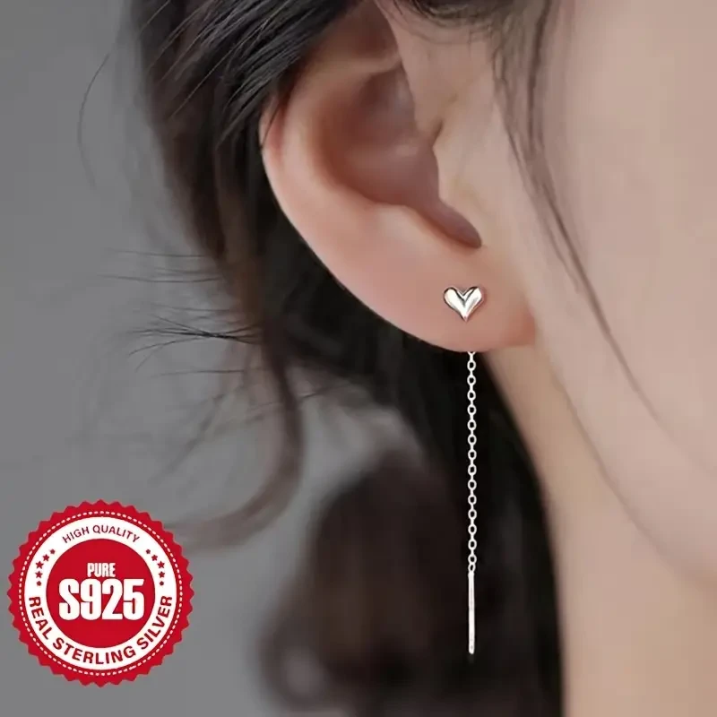Adorable Sterling Silver Heart Dangle Earrings