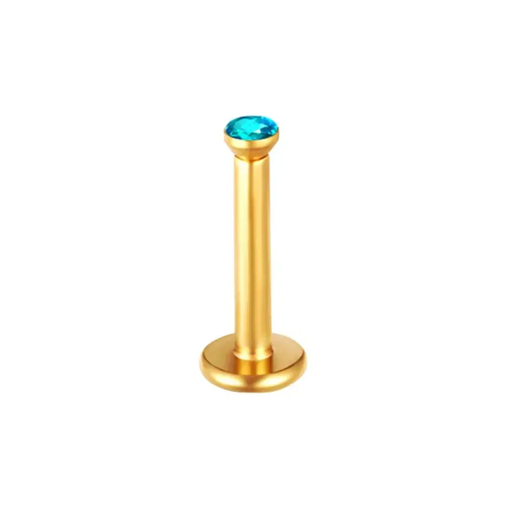 Metal color: Pure Gold Color - 2X 16g 1.2mm Crystal Steel -Gold- Labret Ring Bar Ear Cartilage Tragus Monroe Lip Nose Stud Internally Threaded Piercing