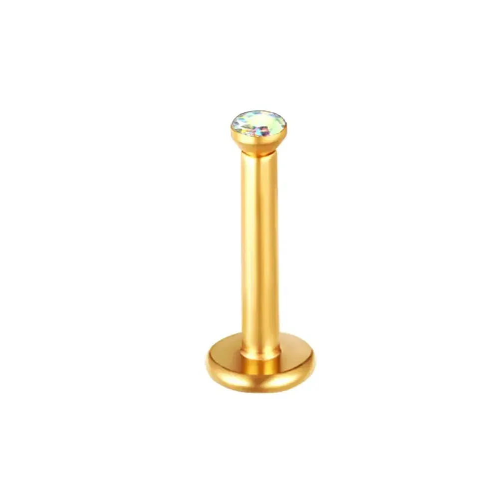 Metal color: Pure Gold Color - 2X 16g 1.2mm Crystal Steel -Gold- Labret Ring Bar Ear Cartilage Tragus Monroe Lip Nose Stud Internally Threaded Piercing