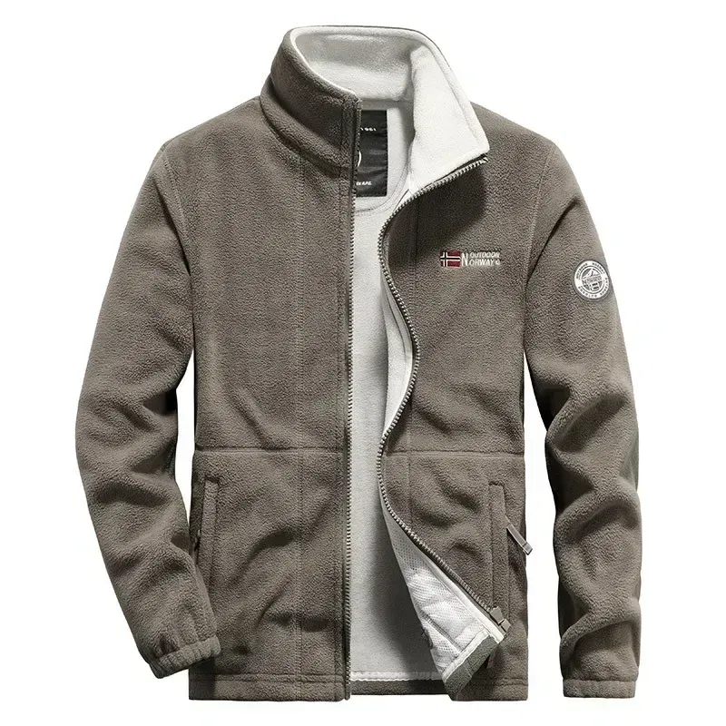 Color: Red, Size: XL - Men Fleece Jacket Pockets Thicken Polar Norway Ski Jackets Cold-proof Overcoat Plus Size Outwear Autumn Winter Casual Warm Coat