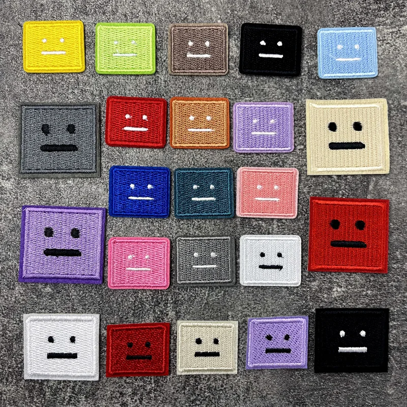 Color: Red - Square Expression Embroidered Applique Patches Fabric Garment Apparel Clothing Accessories Embroidery Badges Pink Black White